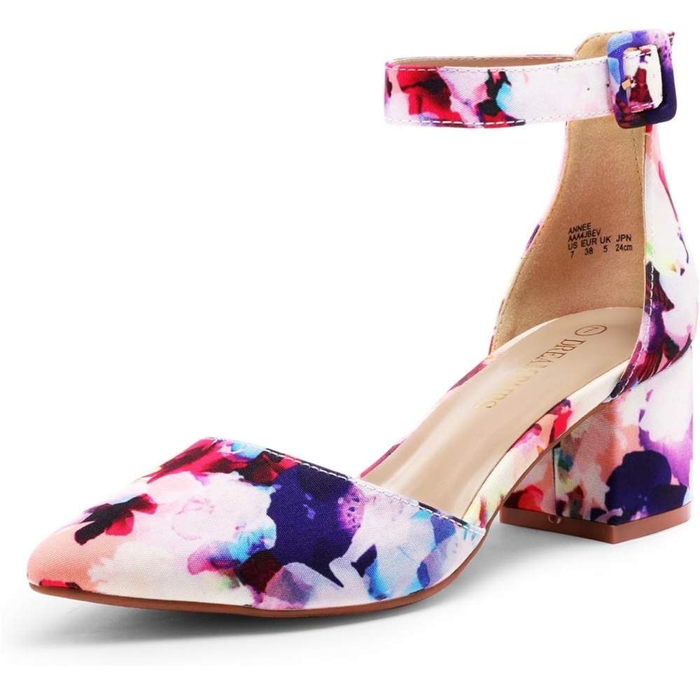 DREAM PAIRS Pointed Toe Low Chunky Heels Pump Shoes